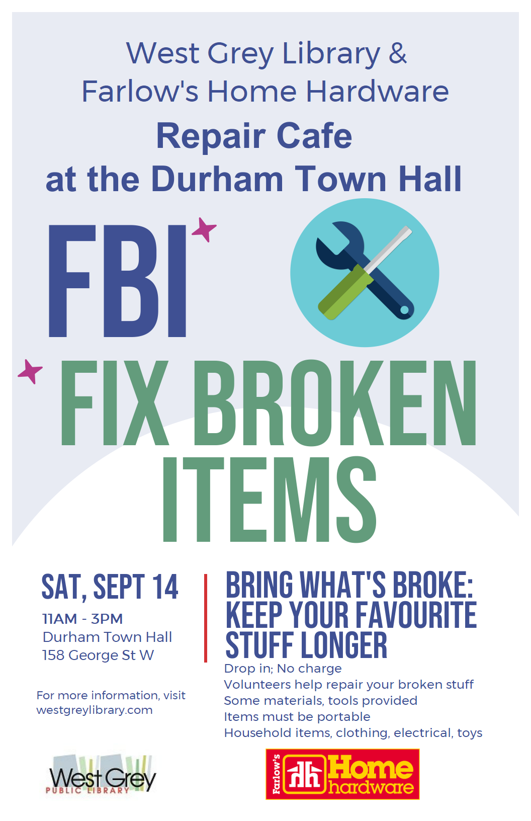 Fix Broken Items WGPL Repair Cafe Poster