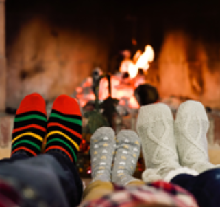 Feet and fireplace